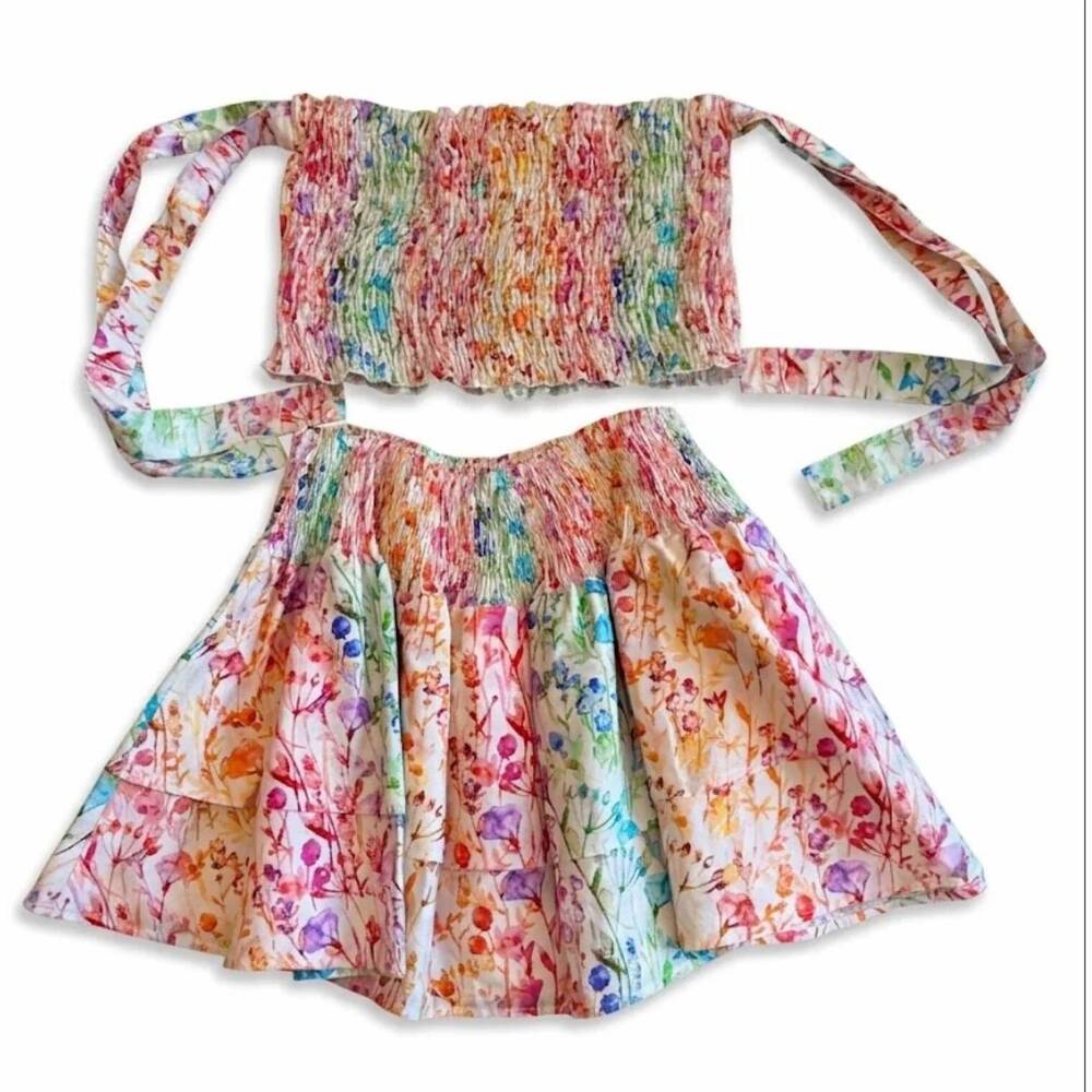 NEW THEME girl's watercolor skirt set in multicolor